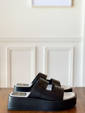 Emerson Fry Black Platform Slide Sandals